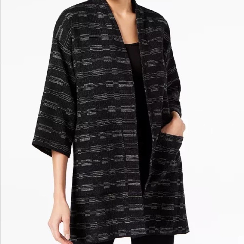 Eileen Fisher textured 3/4 sleeve kimono jacket